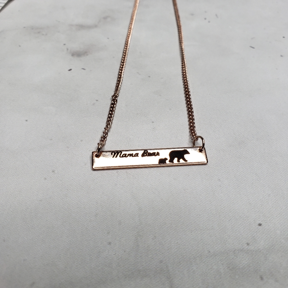 Mama bear rose gold colored necklace